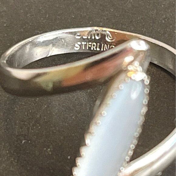 Modernist Marquise Chalcedony Cabochon Bezel Boho Sterling Silver Ring Size 7 - Picture 5 of 11